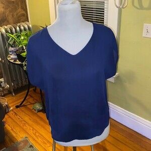 Navy Blue V Neck Flowy Shirt